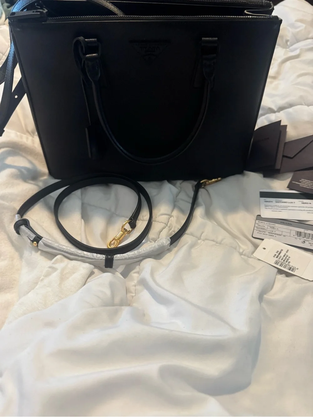 Prada Black Saffiano Leather Satchel with Gold Hardware